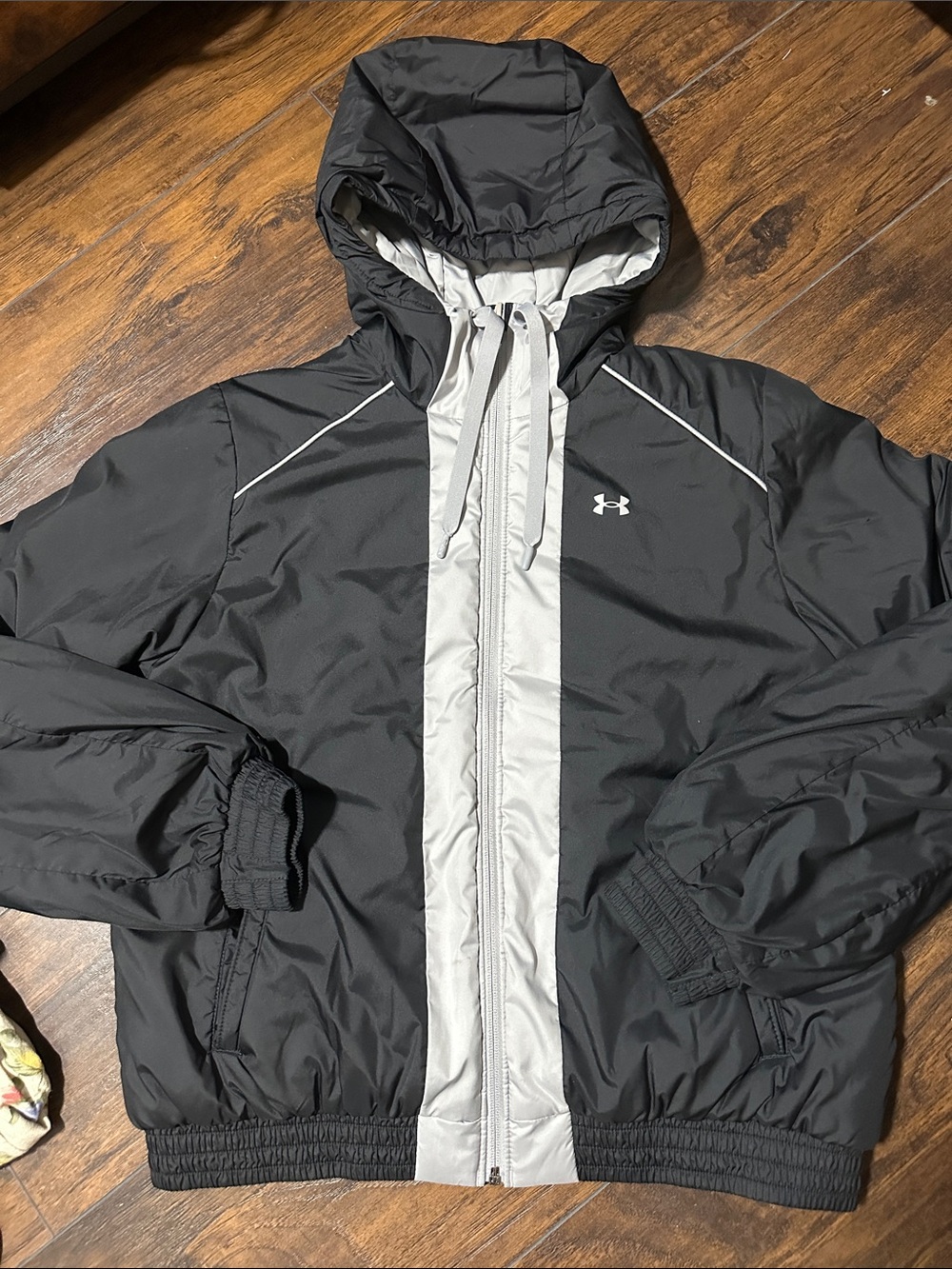 Under Armour Black Hooded Windbreaker with Gray Center Panel